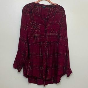 Torrid | Size 2 / 2X | Babydoll Plaid Red, Black, and Gold Button Down